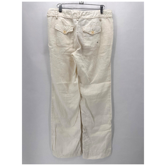G1 Goods Linen Pants Womens 6 Ivory Straight Leg Yacht Old Money Coastal Preppy - Picture 2 of 11
